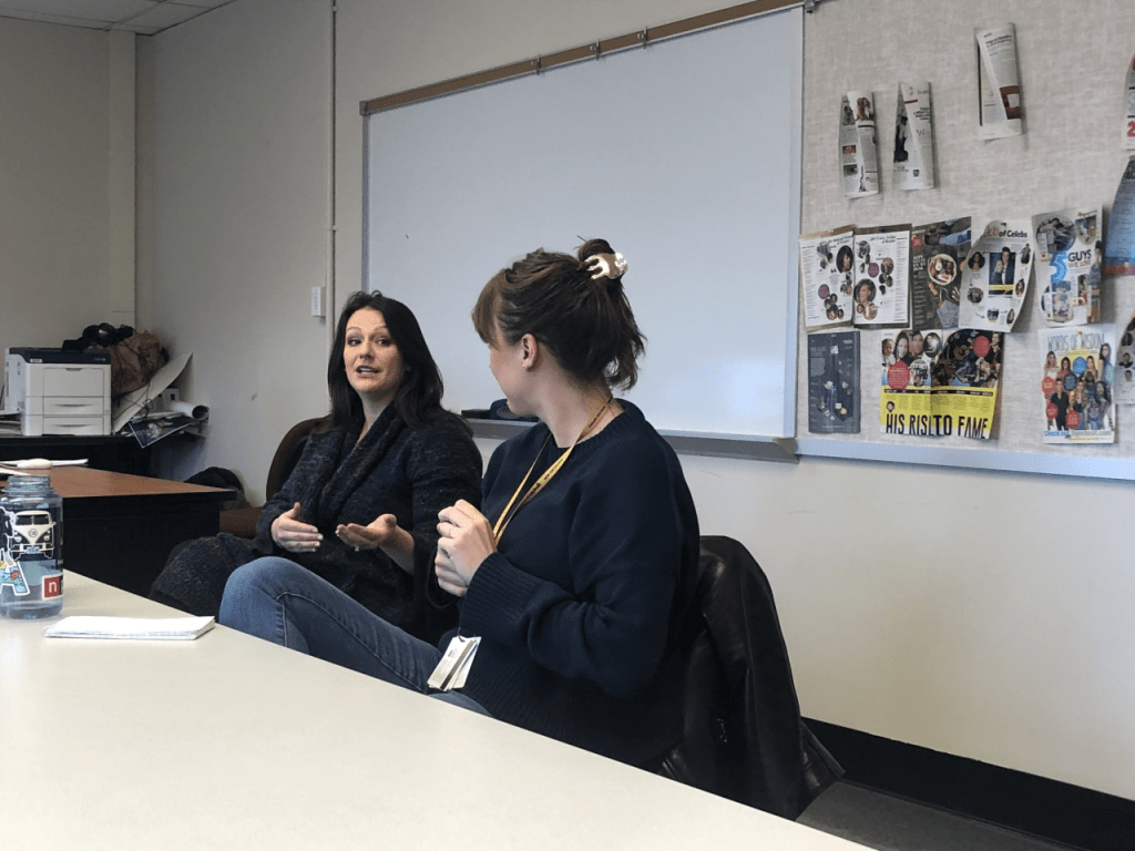 Trager and Fentem speaking in Xavier Hall.